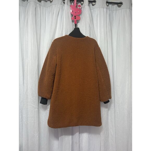 NVLT from Anthropologie Bouclé Longline Sherpa Jacket Coat in Cognac Large - Picture 10 of 11